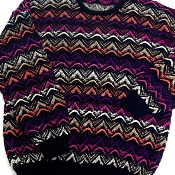 Vintage Sweaters - Vivid True Vintage 1990s Colorful Chevron Knit Pullover Sweater